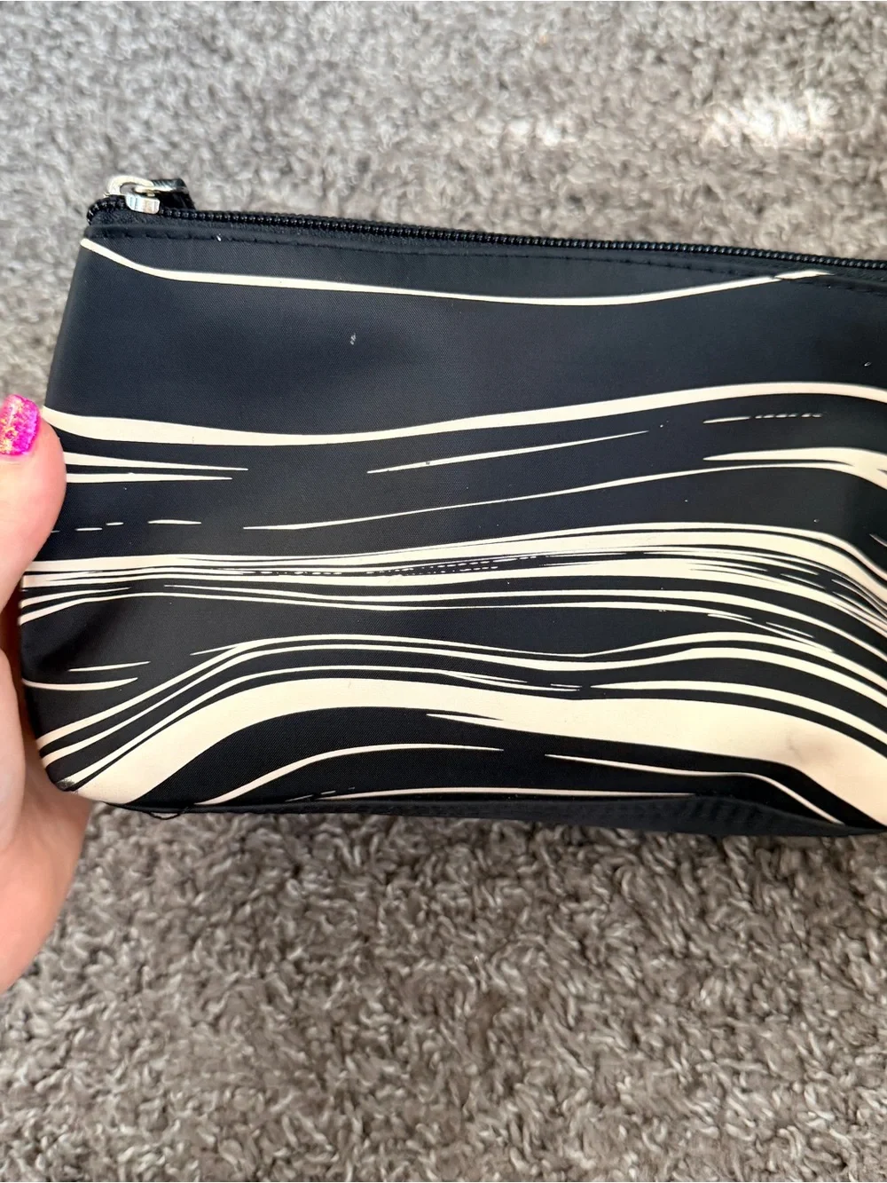 Cream and black Cosmetic Pouch